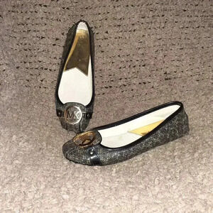 MICHAEL KORS-Fulton-Black & Gold Glitter Ballet/Driving Flats-Sz 5-Near Mint